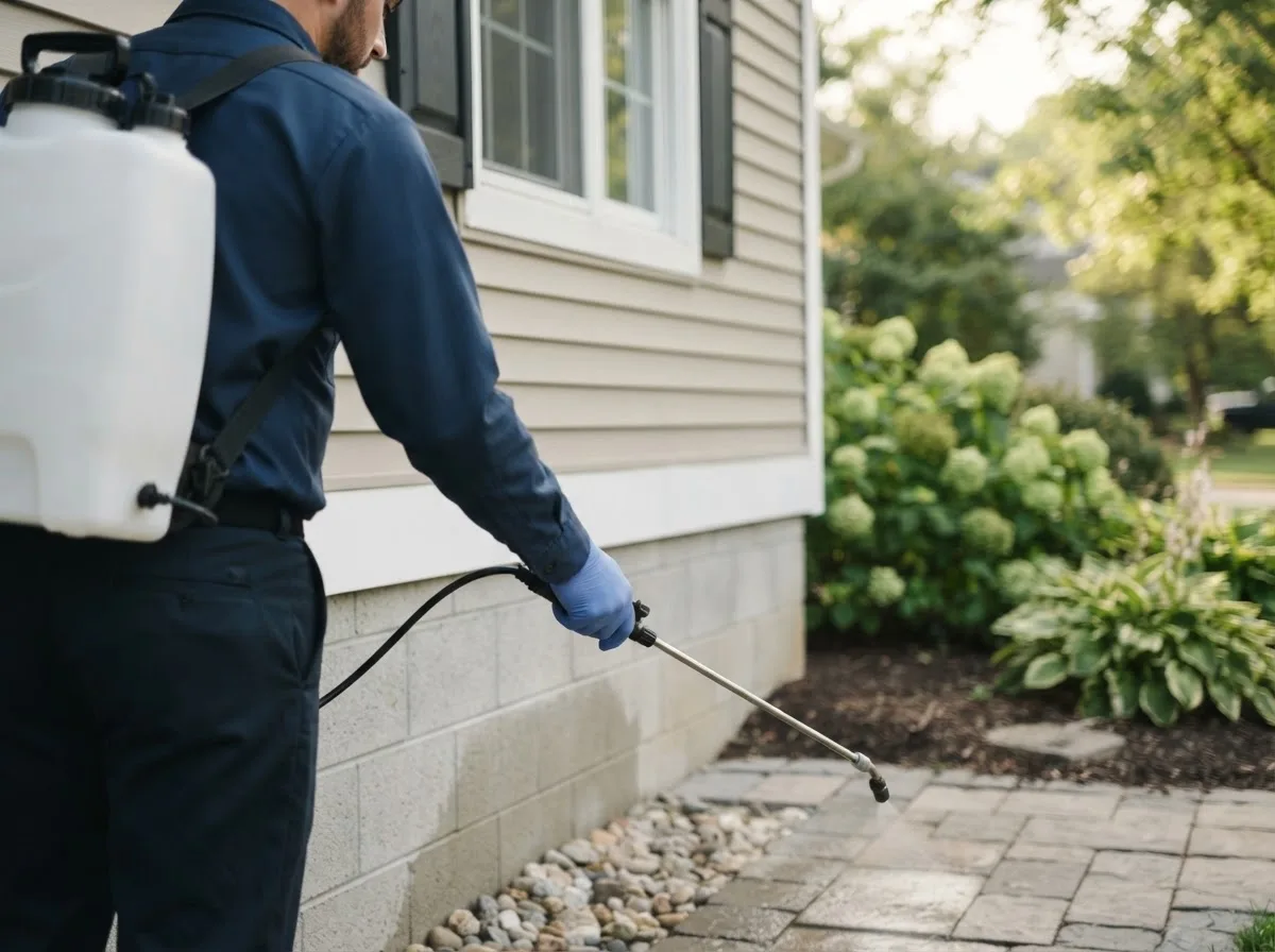 Pest control technician inspecting a home in Fenwick, WV